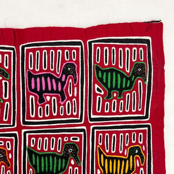 Vintage Panama Kuna Nola Folk Art Reverse Applique Ducks Hen Pattern Wall Decor - Picture 5 of 8